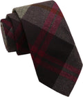 Plaid & Striped Cotton Skinny Necktie Burgundy Plaid