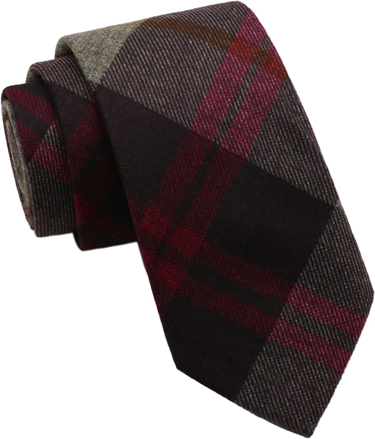 Plaid & Striped Cotton Skinny Necktie Burgundy Plaid