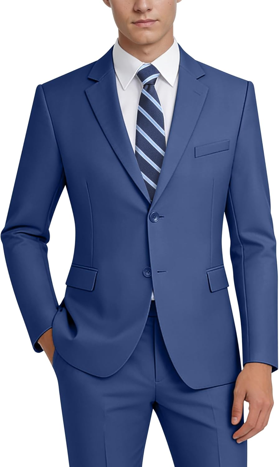Slim Fit Linen 3-Piece Men’s Suit Denim Blue