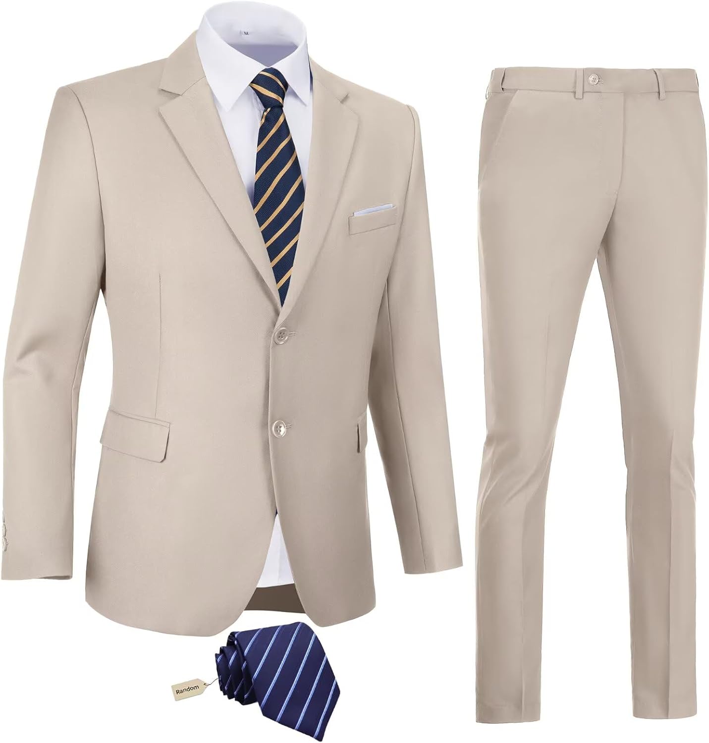 Slim Fit Linen 3-Piece Men’s Suit Light Champagne