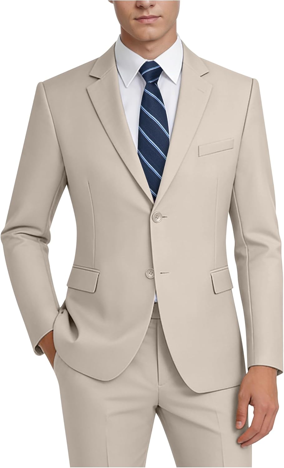 Slim Fit Linen 3-Piece Men’s Suit Light Champagne