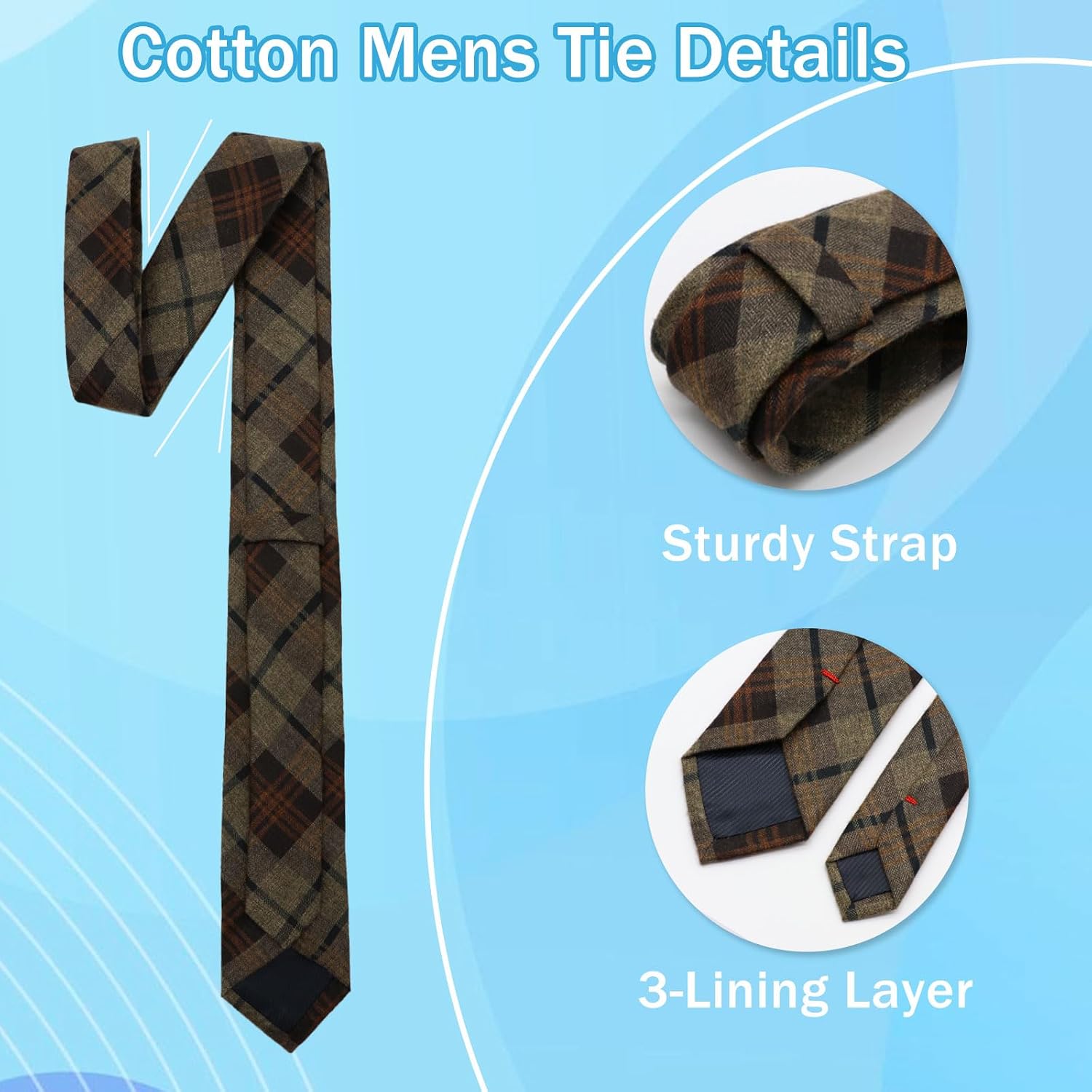Plaid & Striped Cotton Skinny Necktie Coffee Brown Plaid