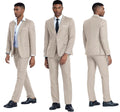 Slim Fit Linen 3-Piece Men’s Suit Light Champagne