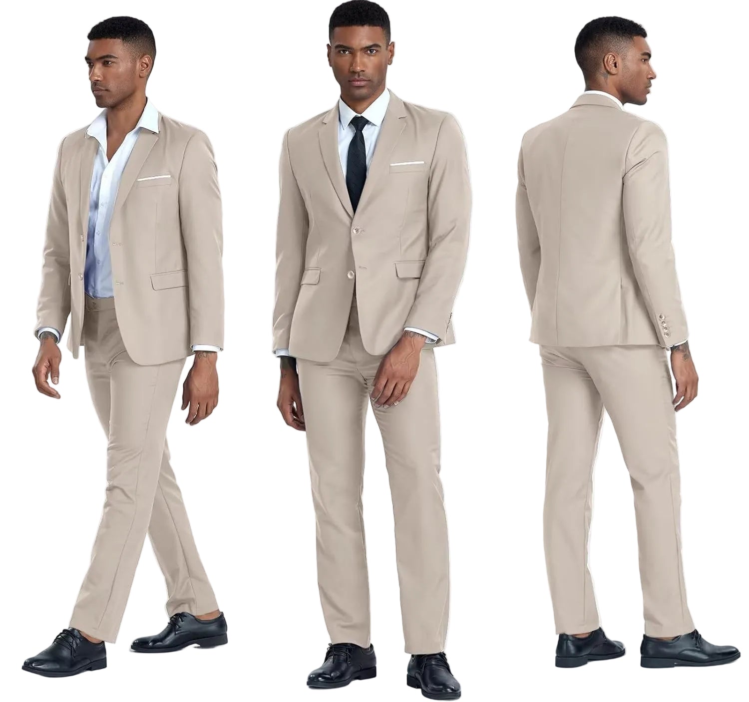 Slim Fit Linen 3-Piece Men’s Suit Light Champagne