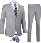Slim Fit Linen 3-Piece Men’s Suit Light Grey