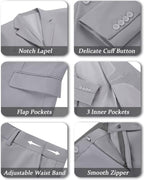 Slim Fit Linen 3-Piece Men’s Suit Light Grey