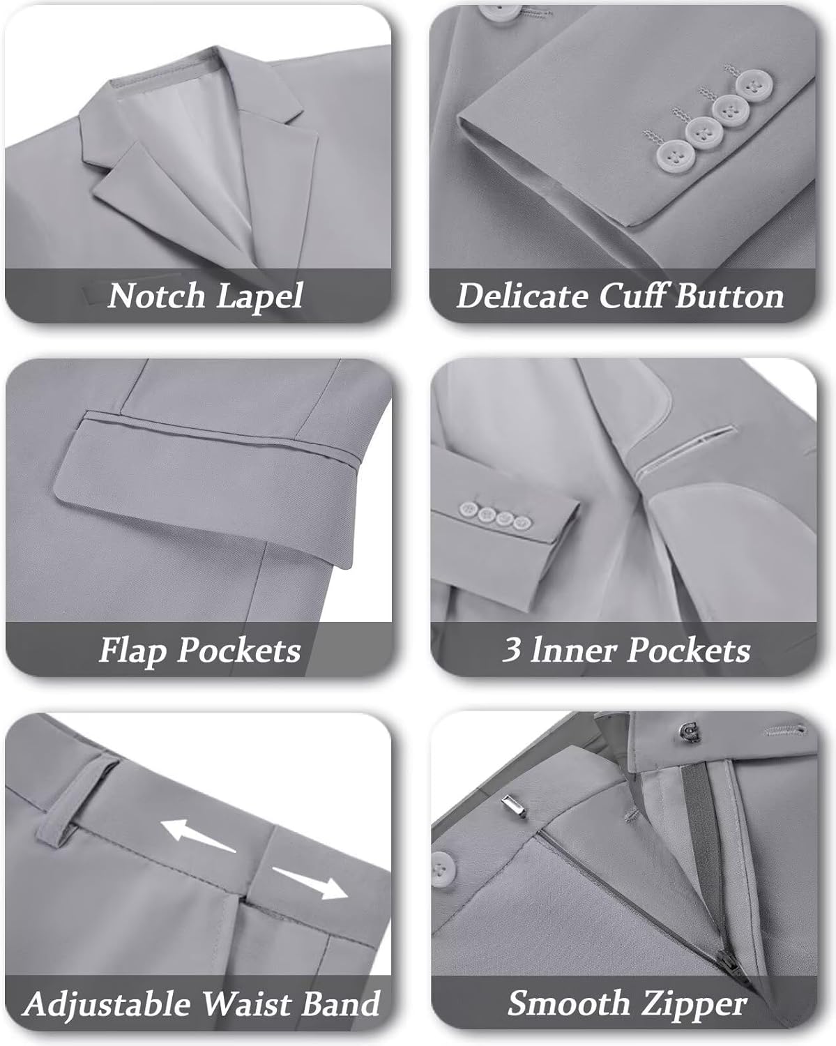 Slim Fit Linen 3-Piece Men’s Suit Light Grey