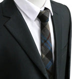 Plaid & Striped Cotton Skinny Necktie Blue & Charcoal Plaid