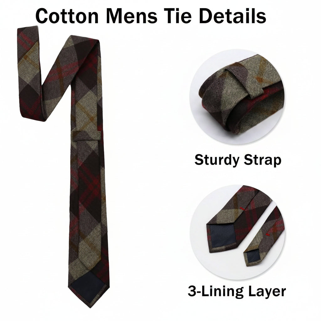 Plaid & Striped Cotton Skinny Necktie Burgundy Plaid