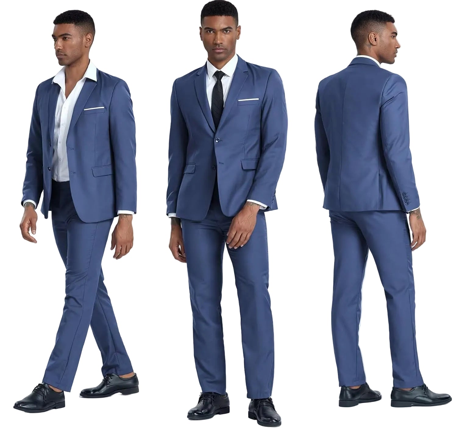 Slim Fit Linen 3-Piece Men’s Suit Denim Blue