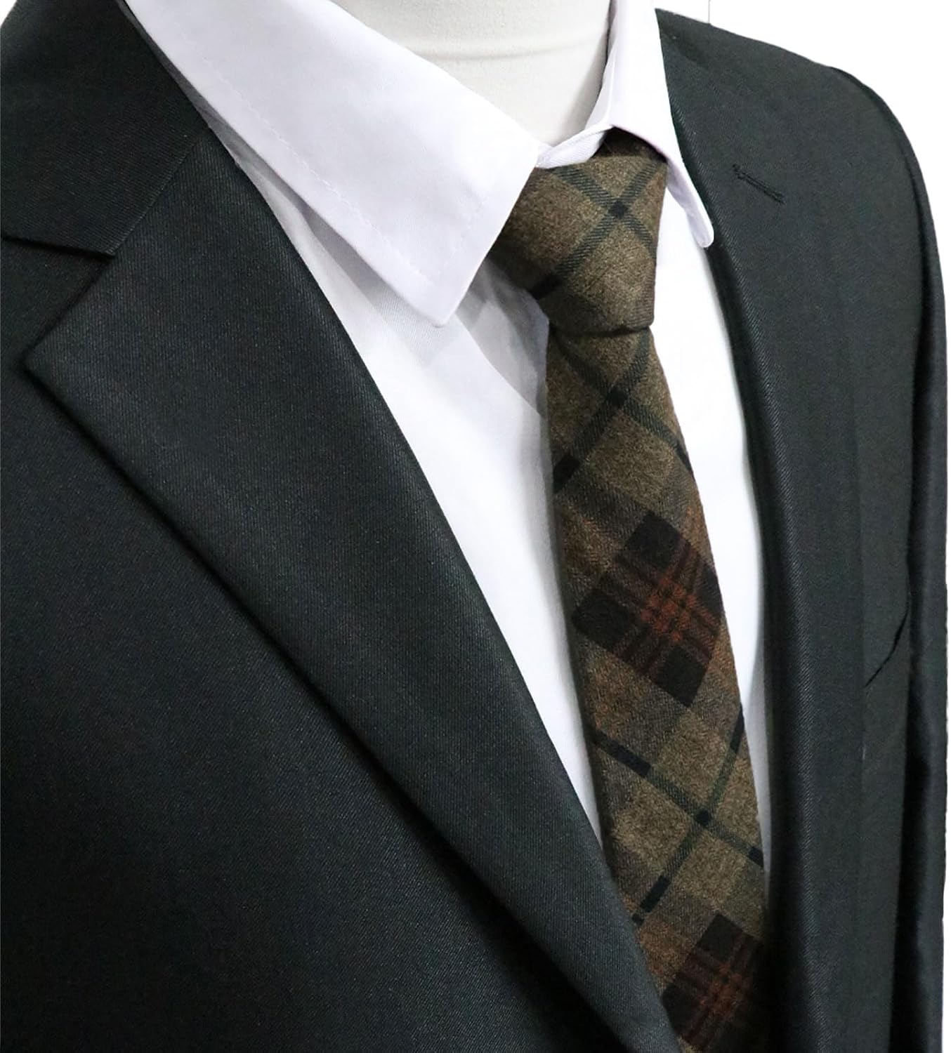 Plaid & Striped Cotton Skinny Necktie Coffee Brown Plaid