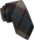 Plaid & Striped Cotton Skinny Necktie Blue & Charcoal Plaid
