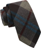 Plaid & Striped Cotton Skinny Necktie Blue & Charcoal Plaid