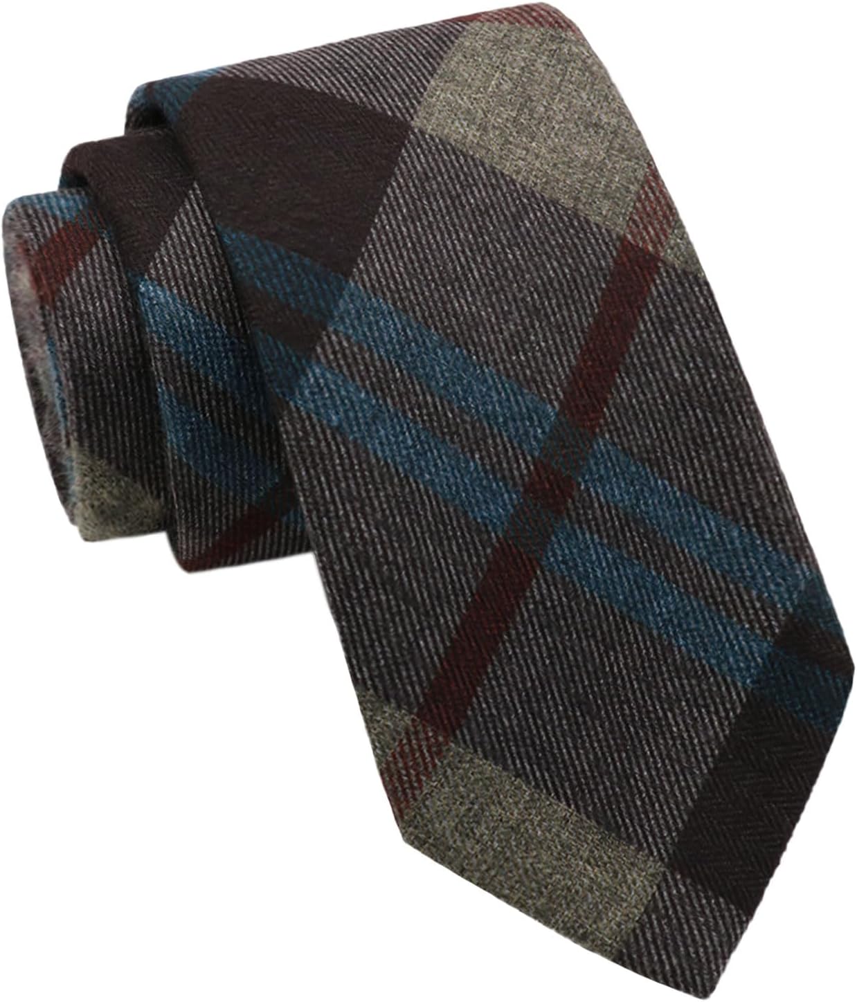 Plaid & Striped Cotton Skinny Necktie Blue & Charcoal Plaid