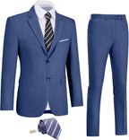 Slim Fit Linen 3-Piece Men’s Suit Denim Blue