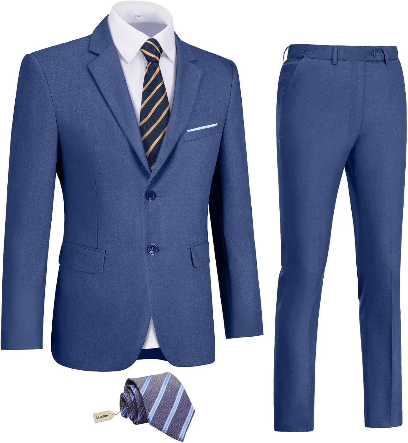 Slim Fit Linen 3-Piece Men’s Suit Denim Blue