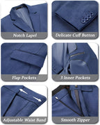 Slim Fit Linen 3-Piece Men’s Suit Denim Blue