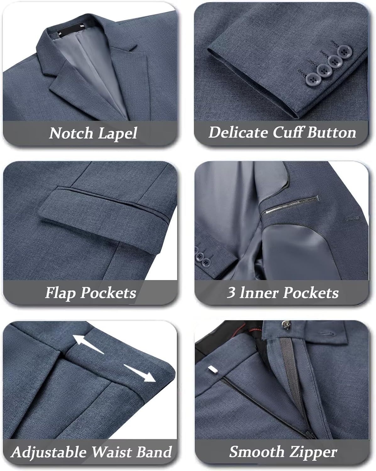 Slim Fit Linen 3-Piece Men’s Suit Dark Grey